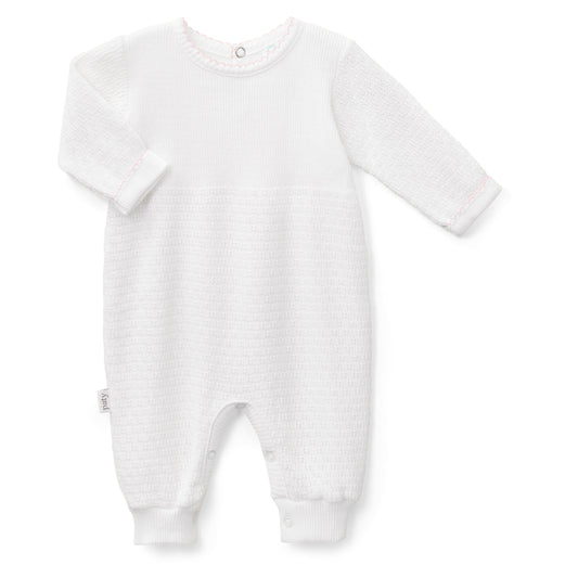 Knit Long Sleeve Romper | Pink Trim