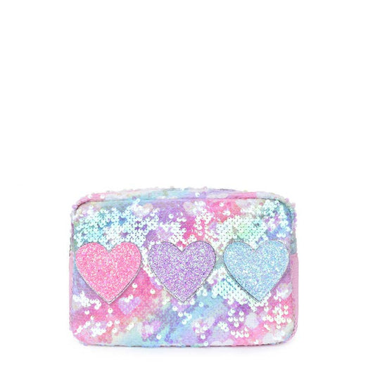 Glitter Heart-Patched Sequin Pouch