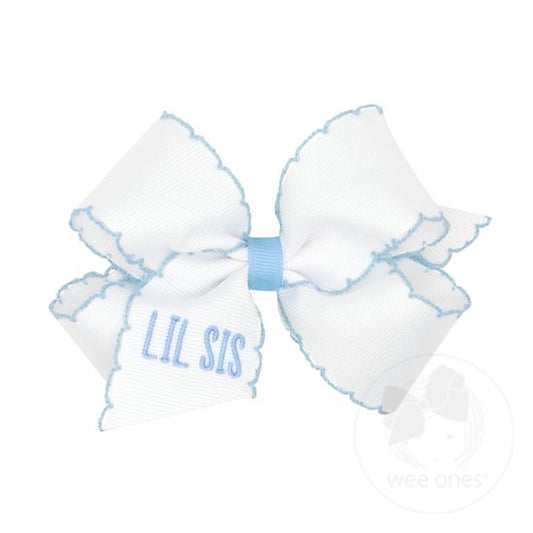 Medium Grosgrain Hair Bow with Millennium Blue Moonstitch Edge | Lil Sis