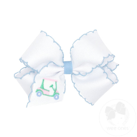 Medium Grosgrain Hair Bow with Moonstitch Edge | Golf Cart Embroidery