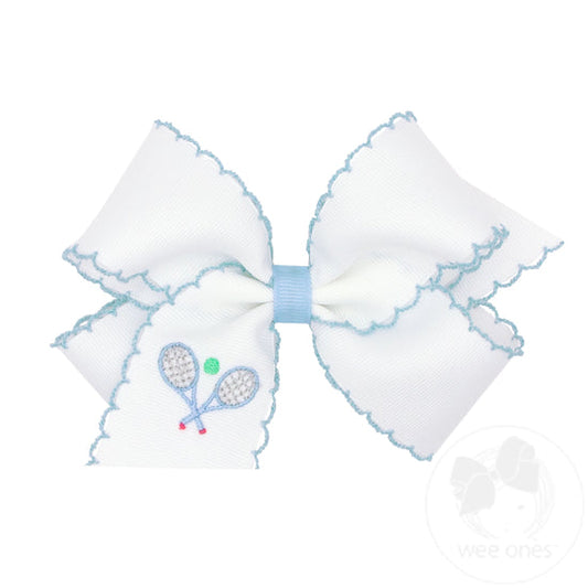 Medium Grosgrain Hair Bow with Moonstitch Edge | Tennis Racket Embroidery
