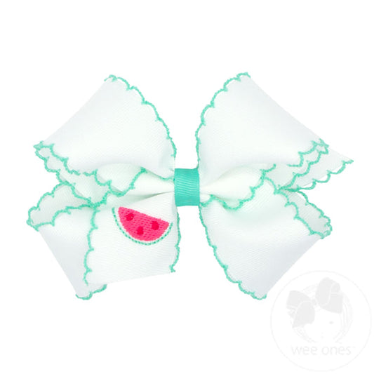 Medium Grosgrain Hair Bow with Moonstitch Edge | Watermelon Embroidery
