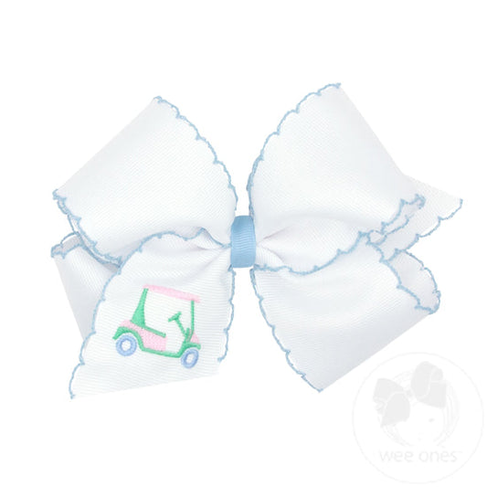 King Grosgrain Hair Bow with Moonstitch Edge | Golf Cart Embroidery