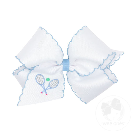 King Grosgrain Hair Bow with Moonstitch Edge | Tennis Racket Embroidery