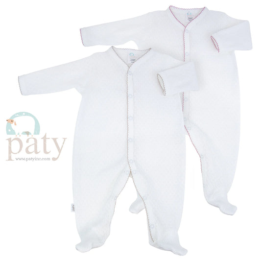 White Knit Footie With Trim Options