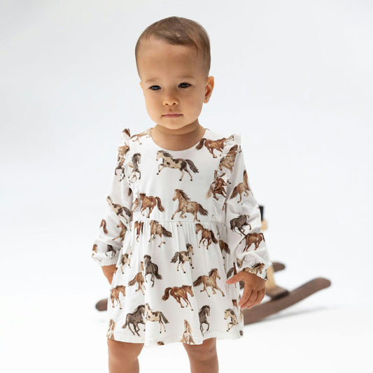 Wild Horses | Long Sleeve Ruffle Bodysuit Dress