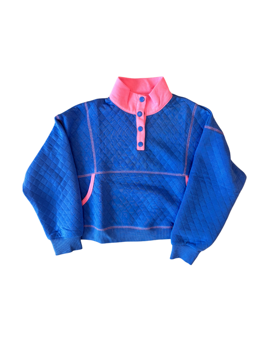 Quilted Contrast Pullover | Blue & Pink