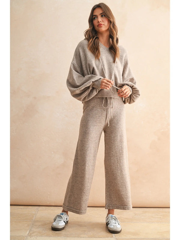 Two Tone Ribbed Waist Band Sweater Set | Oatmeal