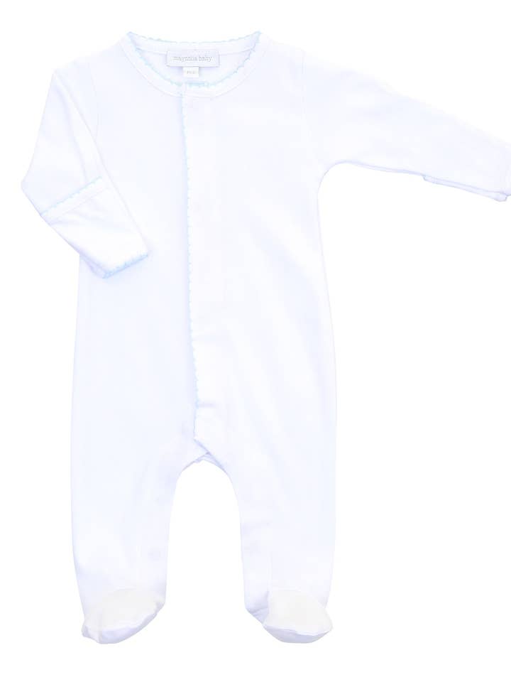 Solid Essentials Footie | White w/ Light Blue Trim