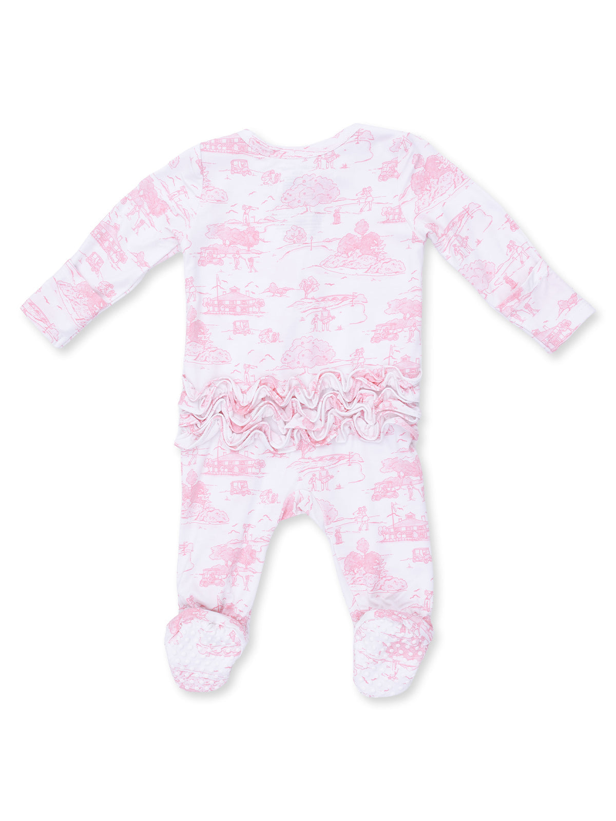 Golf Toile Pink | 2 Way Ruffle Back Zipper Footie