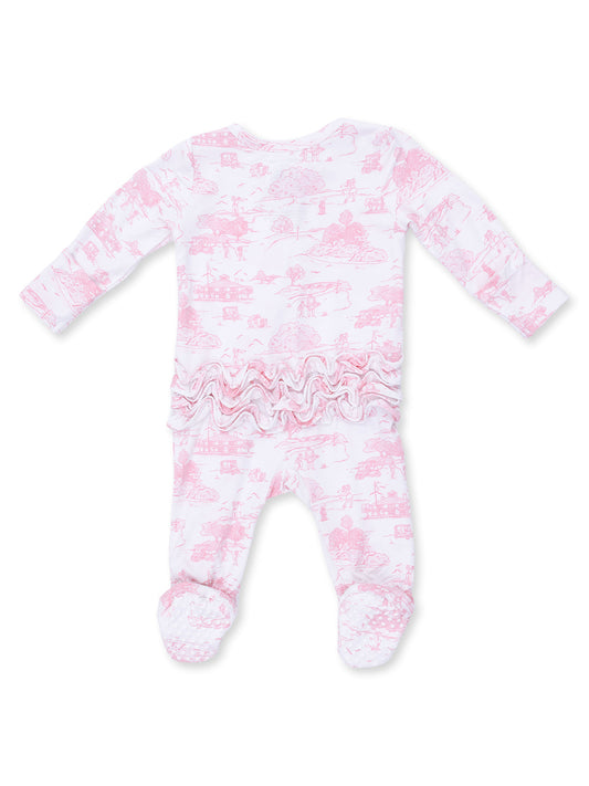 Golf Toile Pink | 2 Way Ruffle Back Zipper Footie