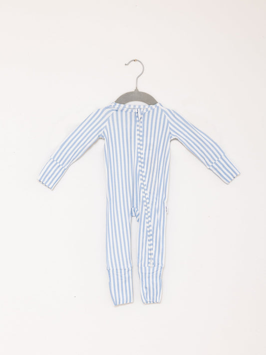 Mini Stripe Sleep Romper | Light Blue Cabana Stripe