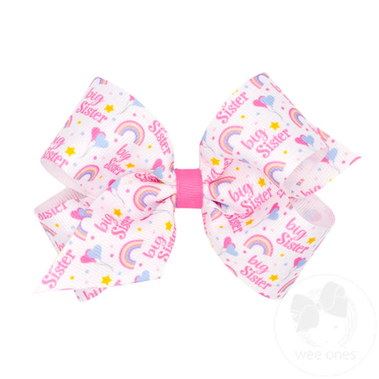 King "Big Sis" Printed Grosgrain Hair Bow