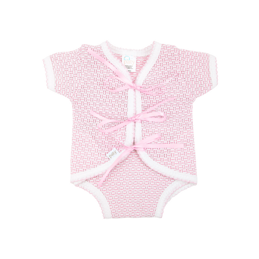 Paty Knit Ribbon Tie Onesie with Built-In Diaper Cover | Pink