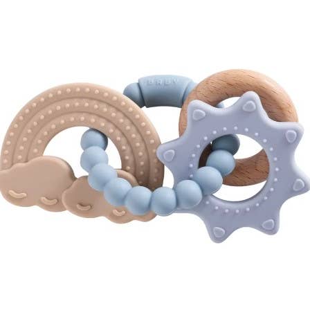 Catalina Rattle Teether Silicone and Beechwood | Baby Blue