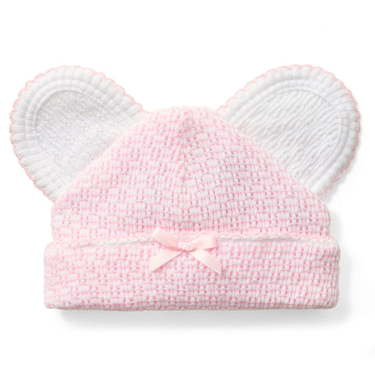 Paty Knit Solid Color Bear Beanie | Pink