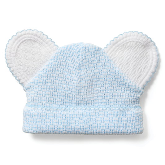 Paty Knit Solid Color Bear Beanie | Blue