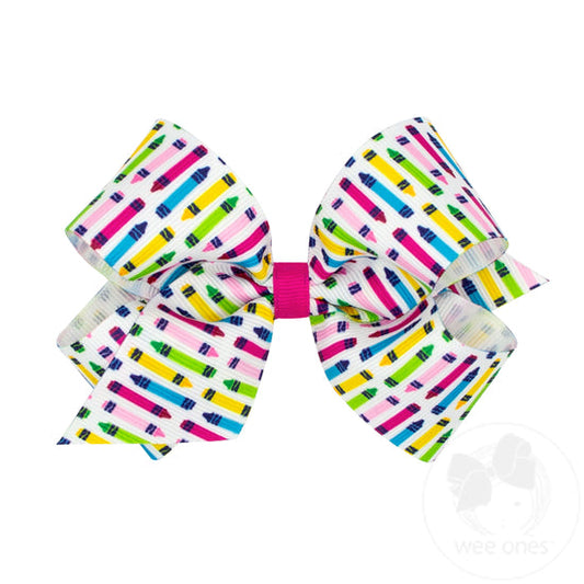 King Back to School Crayon Print Grosgrain Hair Bow