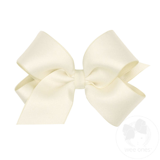 KING SATIN AND GROSSGRAIN OVERLAY BOW || CREAM