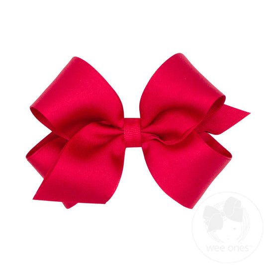 MEDIUM SATIN AND GROSSGRAIN OVERLAY BOW || RED