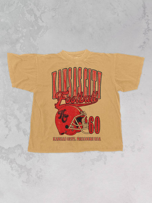 90's Vintage Kansas City Football Oversized Tshirt | Mustard