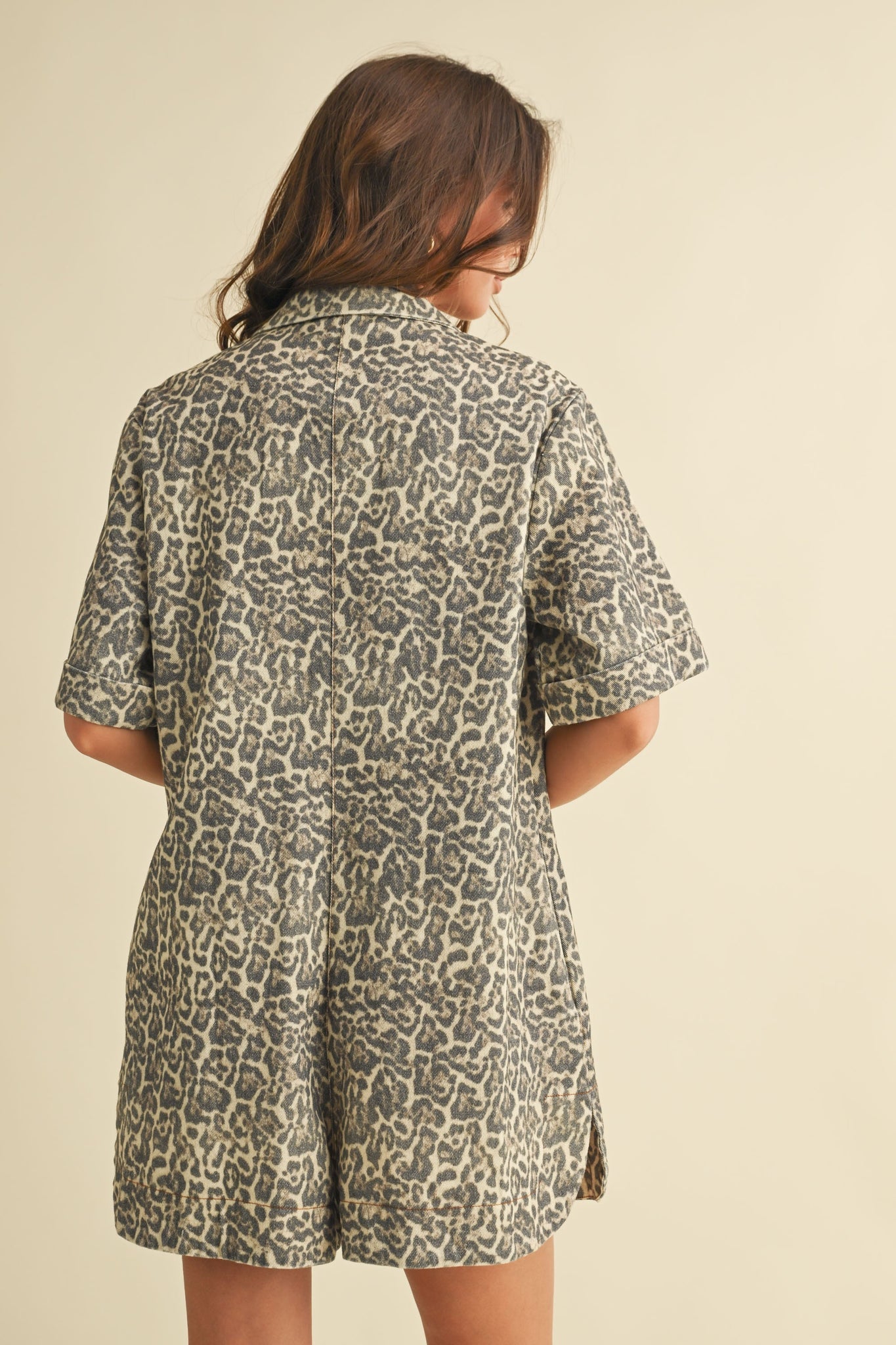 Short Sleeve Relaxed Fit Romper | Leopard