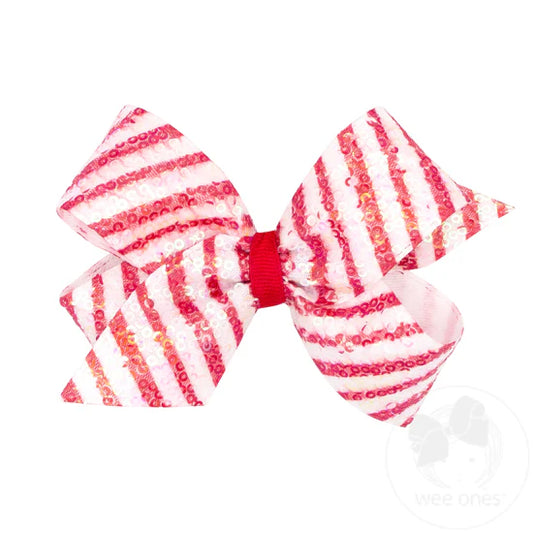KING STRIPE PRINT SEQUIN BOW || RED + WHITE