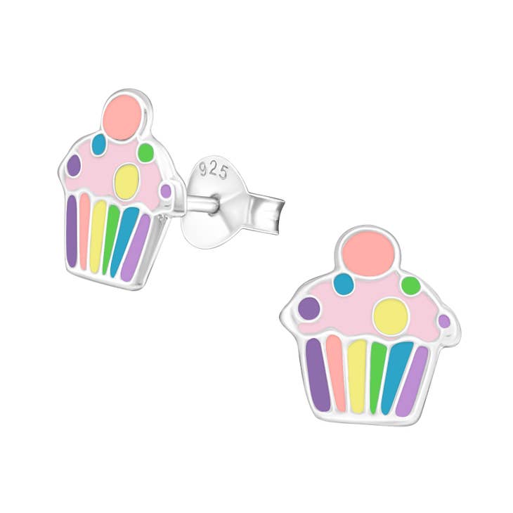 Rainbow Cupcake Stud Earrings Sterling Silver