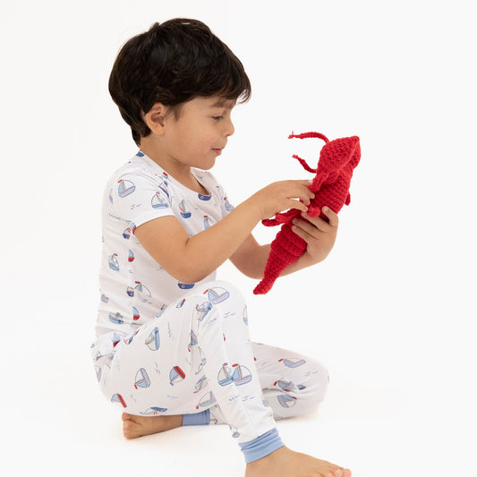 Short Sleeve Loungewear Set | Bubbly Sailboats Blue