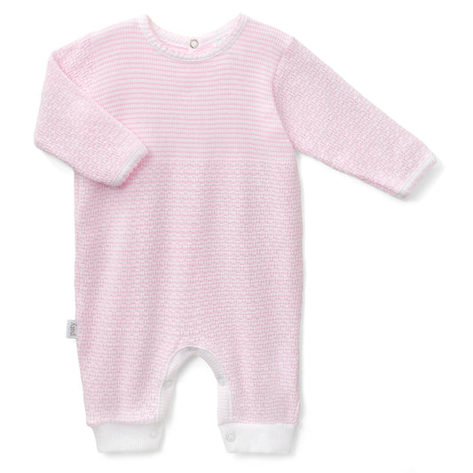 Paty Knit Solid Color Long Sleeve Romper | Pink