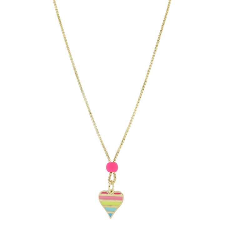 Gold Chain with Hot Pink Bead & Heart Necklace