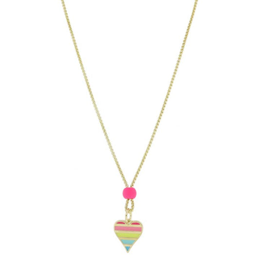 Gold Chain with Hot Pink Bead & Heart Necklace