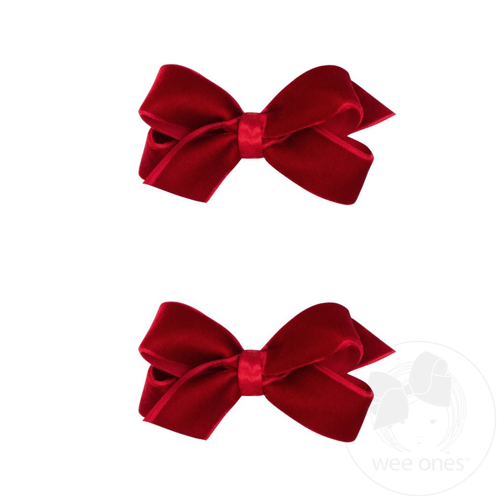 Mini Velvet Bow Pair | Dark Red