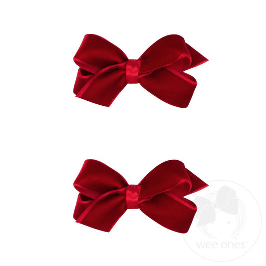 Mini Velvet Bow Pair | Dark Red