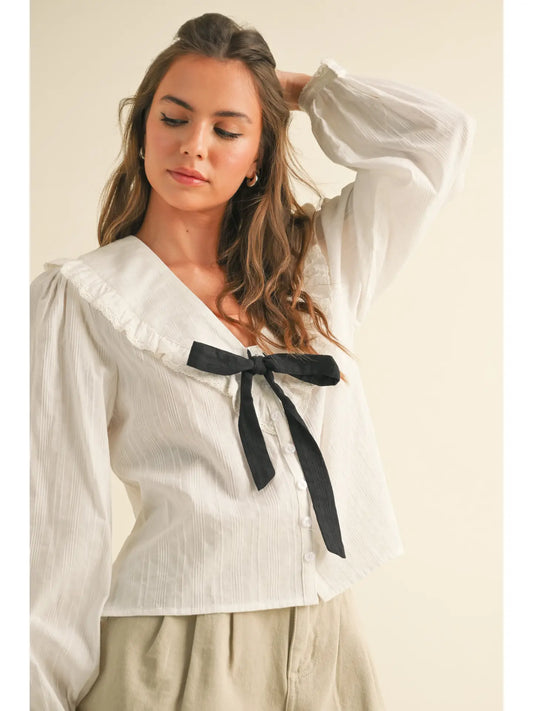 Textured Fabric with Tie in the Front Blouse