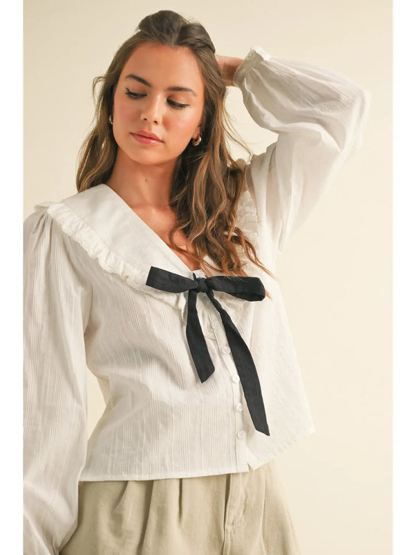 Textured Fabric with Tie in the Front Blouse