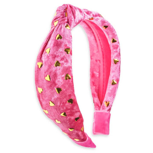 Kids Knot Headband - Gold Heart Stud Velvet