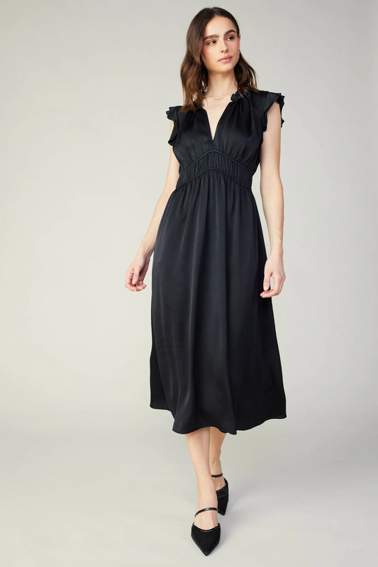 Florence Ruffled Midi Dress | Black