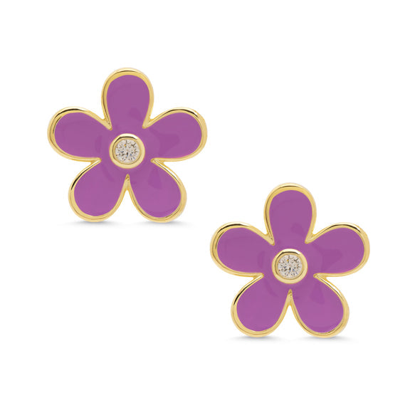 Flower Stud Earrings- Purple