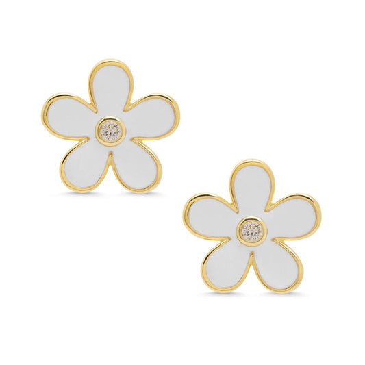 Flower Stud Earrings- White
