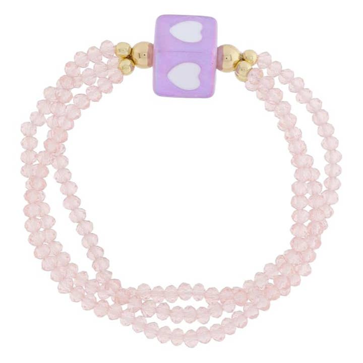 Pink + Lavender Beads + Hearts Bracelet