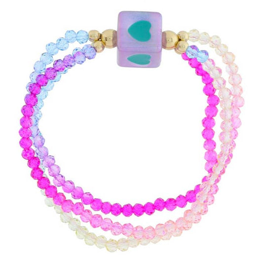 Lavender Beads + Teal Hearts Bracelet