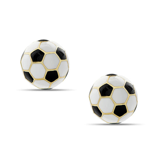 3D Soccer Ball Stud Earrings- Black