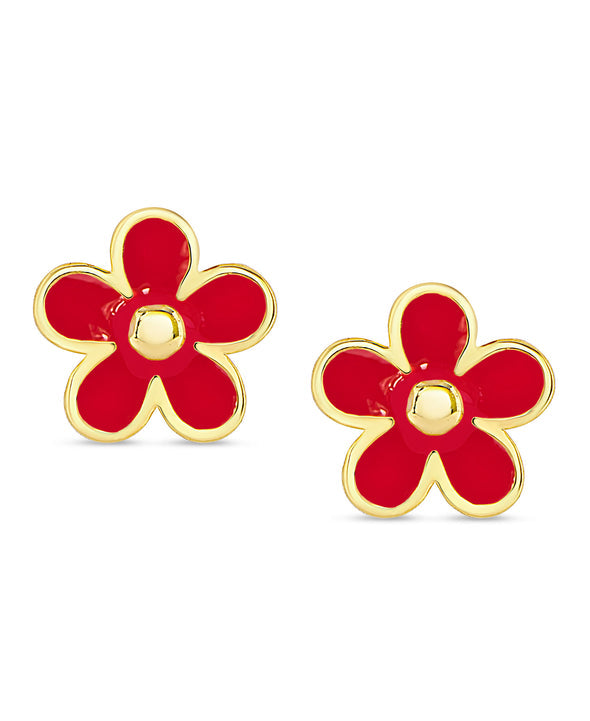 Flower Stud Earrings- Red