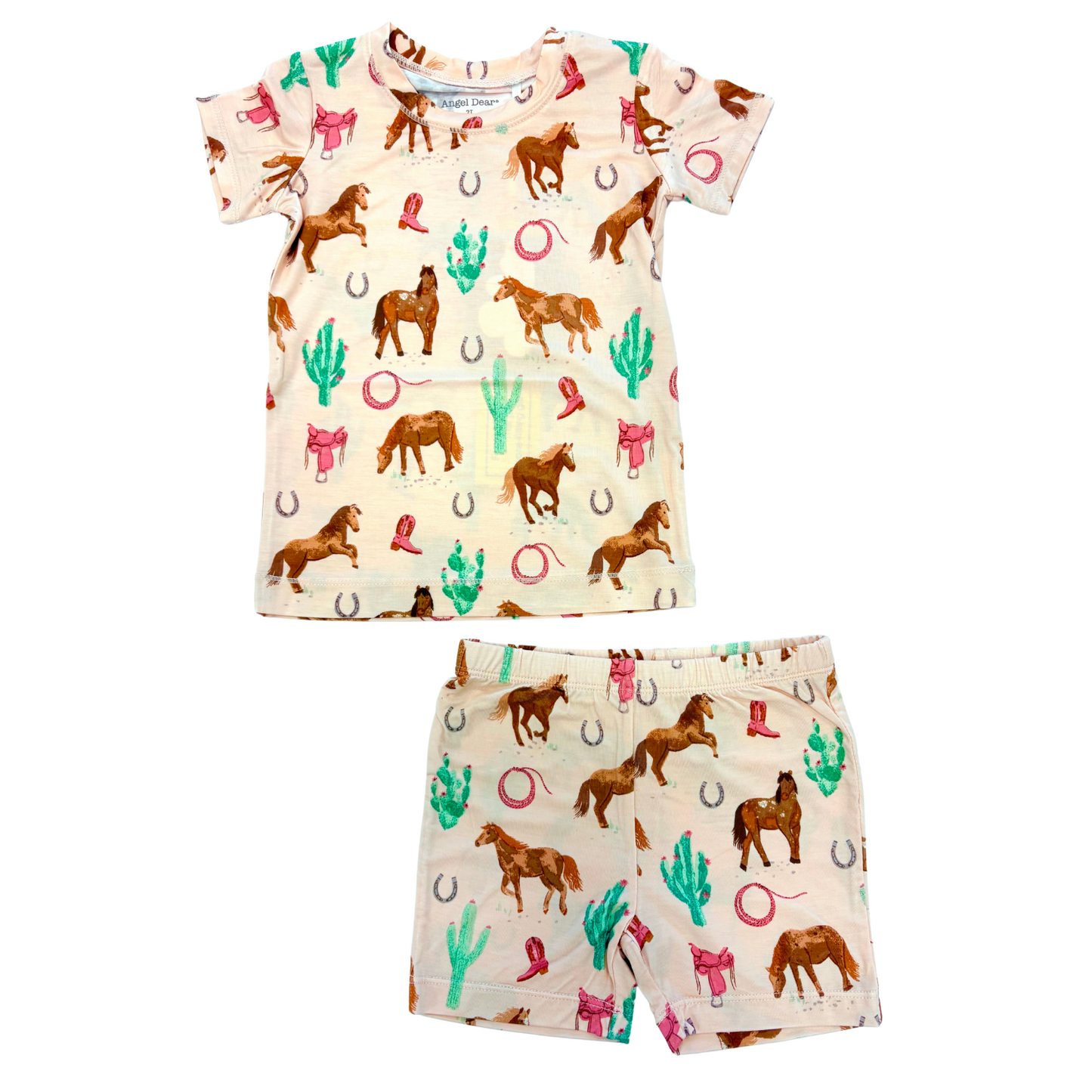 Loungewear Short Set | Western Horses Pink