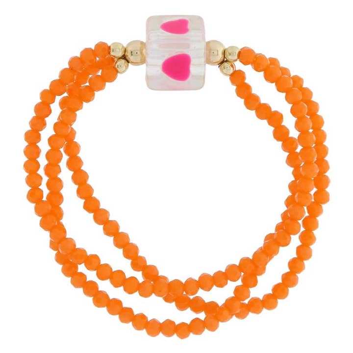 Orange Beaded + Pink Hearts Bracelet