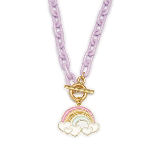 Kids 15" Rainbow Charm with Lavender Chain Necklace