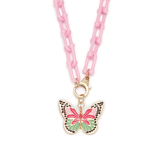Kids 15" Butterfly Charm with Pink Chain Necklace