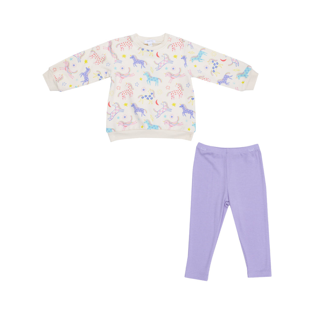 Puffy Oversized Sweatshirt + Rib Legging Set | Fun Unicorn