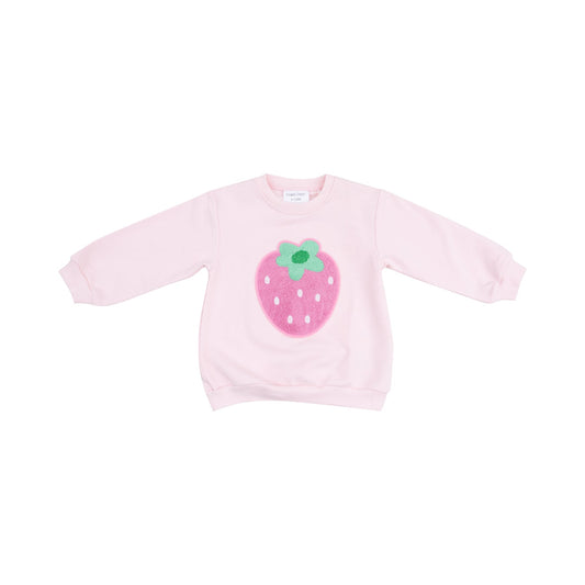 French Terry Oversize Sweatshirt with Applique | Strawberry Swiss Dot